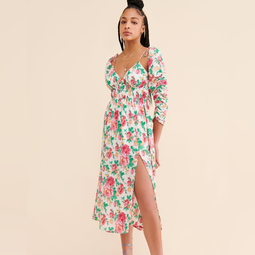 For Love & Lemons Becca Floral Midi Dress sz XS New with Tags